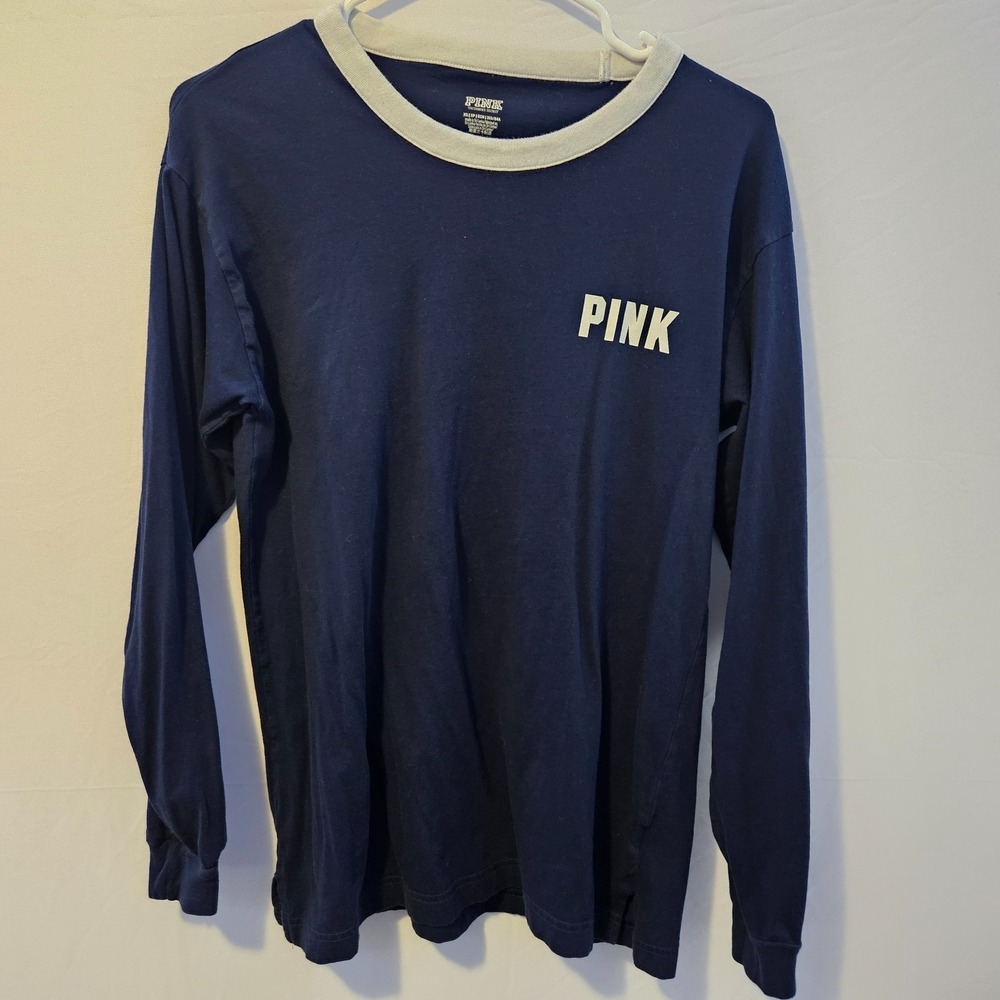Victoria's Secret PINK Cotton Long Sleeve Campus Ringer Tee Shirt Top Size XS